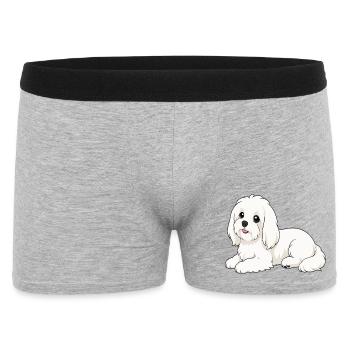 Weißer flauschiger Hund-Cartoon - Männer Boxer Shorts - Grau meliert - Vorne