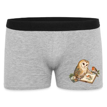 Eule malt ein Rotkehlchen - Männer Boxer Shorts - Grau meliert - Vorne