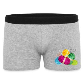 colorful balls of wool & knitting needles with scissors - Men's Boxer Shorts - heather grey - Front