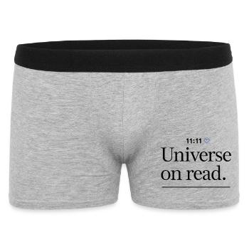 Universe on Read – Spiritueller Spruch mit 11:11 - Männer Boxer Shorts - Grau meliert - Vorne