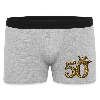 Goldene 50 mit Krone – Edles Geburtstagsmotiv - Männer Boxer Shorts - Grau meliert - Vorne