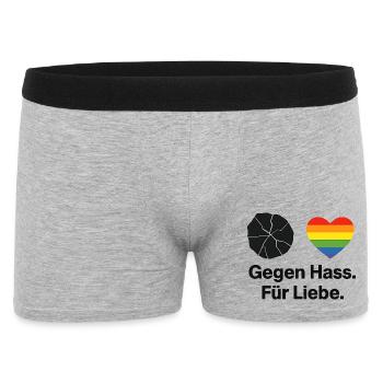 Liebe statt Hass Regenbogen Herz Spruch - Männer Boxer Shorts - Grau meliert - Vorne