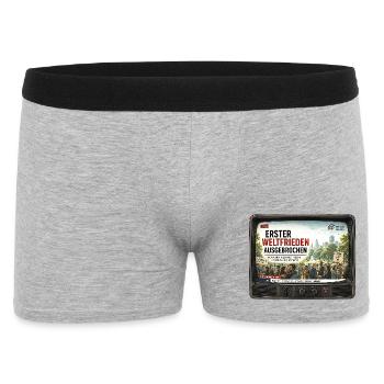 Erster Weltfrieden News TV Spruch - Männer Boxer Shorts - Grau meliert - Vorne