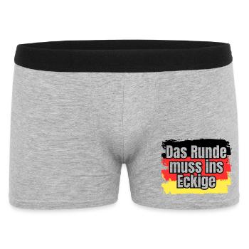 Das Runde muss ins Eckige - Spruch - Männer Boxer Shorts - Grau meliert - Vorne
