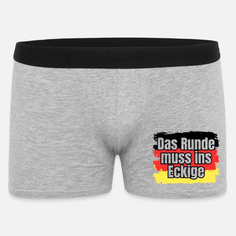 Das Runde muss ins Eckige - Spruch - Männer Boxer Shorts - Grau meliert