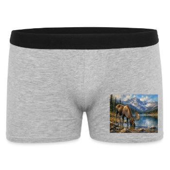 Alpen-Elch am Bergsee - Männer Boxer Shorts - Grau meliert - Vorne