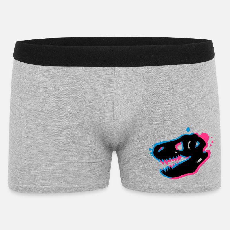 T Rex Schädel 3-D - Männer Boxer Shorts - Grau meliert