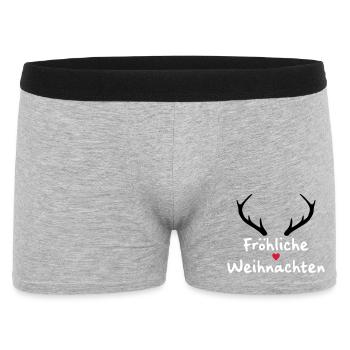Fröhliche Weihnachten Fest der Liebe Herz Geweih - Männer Boxer Shorts - Grau meliert - Vorne