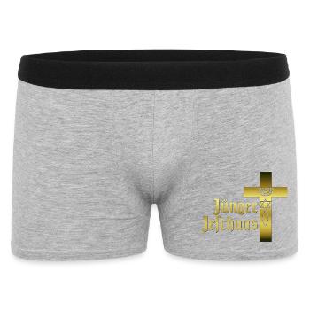 Jünger Jeschuas Schriftzug mit Kreuz - Männer Boxer Shorts - Grau meliert - Vorne