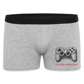 Retro Controller Gamer Spruch Real World Sux - Männer Boxer Shorts - Grau meliert - Vorne