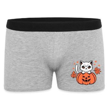 Autumn Cat White Pumpkin Maple Leaf Cute Halloween - Men's Boxer Shorts - heather grey - Front