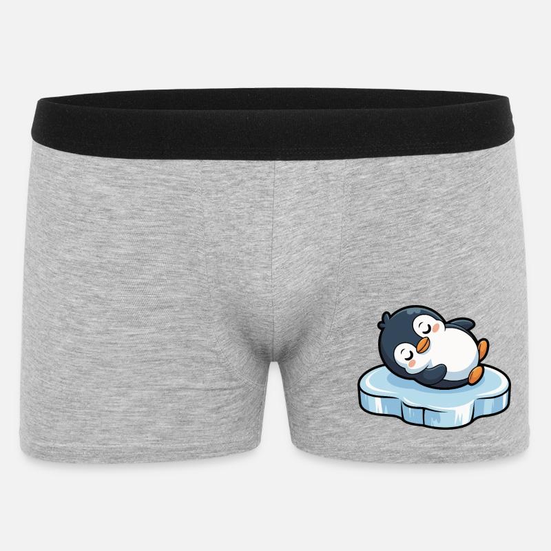 Schlafender Pinguin auf Eis - Männer Boxer Shorts - Grau meliert