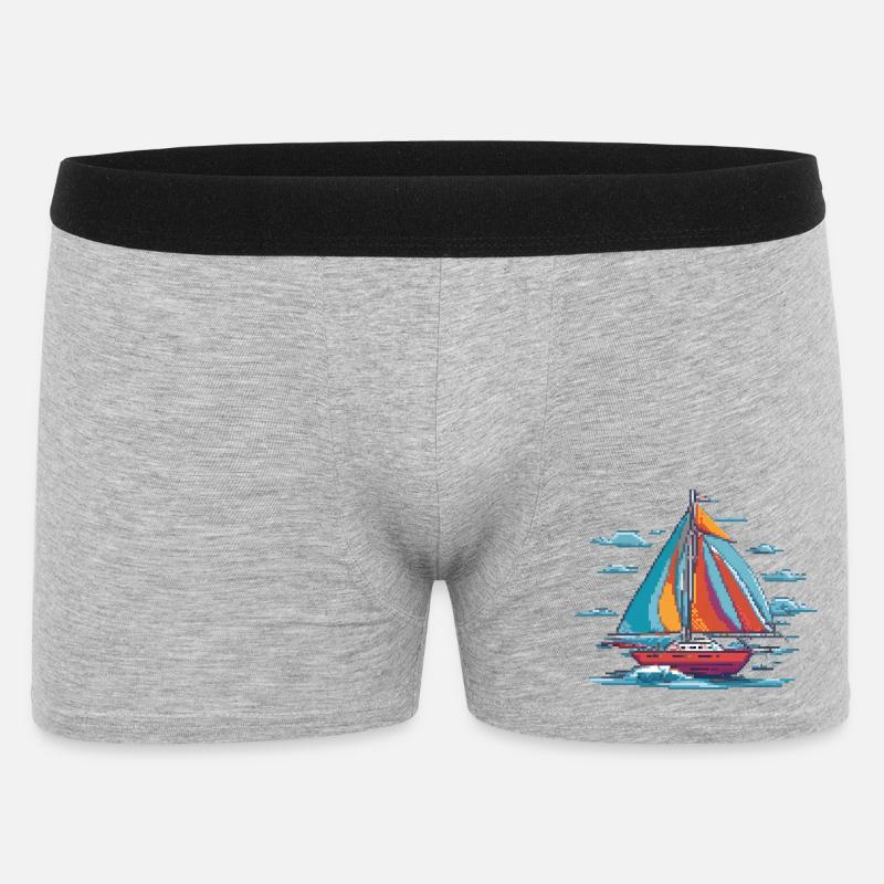 Bunter Pixelsegler - Männer Boxer Shorts - Grau meliert