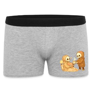 Cozy skeleton brings tea – Small gesture, lots of heart - Men's Boxer Shorts - heather grey - Front
