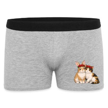 Kaninchen und Katze - Männer Boxer Shorts - Grau meliert - Vorne
