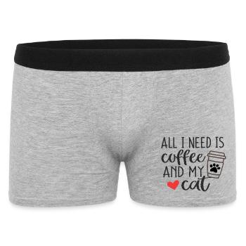 Alles, was ich brauche, ist Kaffee und meine Katze - Männer Boxer Shorts - Grau meliert - Vorne