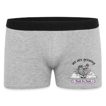 Pink flowers grow out of open book with quote - Men's Boxer Shorts - heather grey - Front