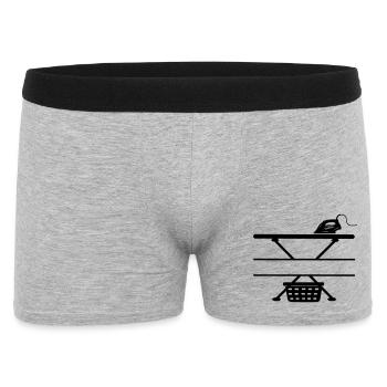 Iron, ironing board and laundry basket, text banner - Men's Boxer Shorts - heather grey - Front
