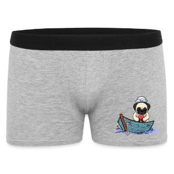 Mops Hund Herz Matrose Liebe Seemann Ahoi - Männer Boxer Shorts - Grau meliert - Vorne