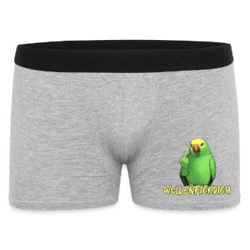 Grüner Wellensittich mit frecher Botschaft - Männer Boxer Shorts - Grau meliert - Vorne