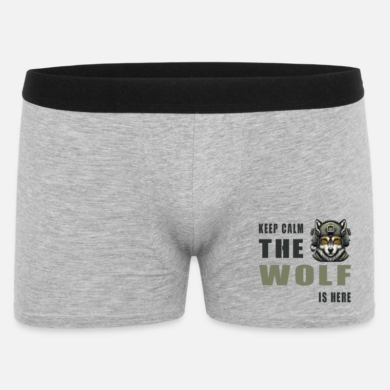 Keep Calm Wolf Is Here - Männer Boxer Shorts - Grau meliert