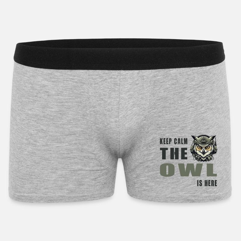 Ruhe bewahren, die Eule ist da - Männer Boxer Shorts - Grau meliert