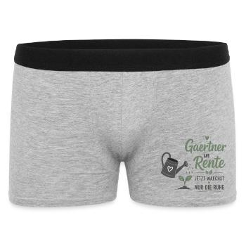 Gärtner in Rente – Gießkanne & Spruch – Geschenk - Männer Boxer Shorts - Grau meliert - Vorne