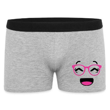 Un joli visage de style kawaii avec des lunettes roses - Boxer Homme - gris chiné - Devant