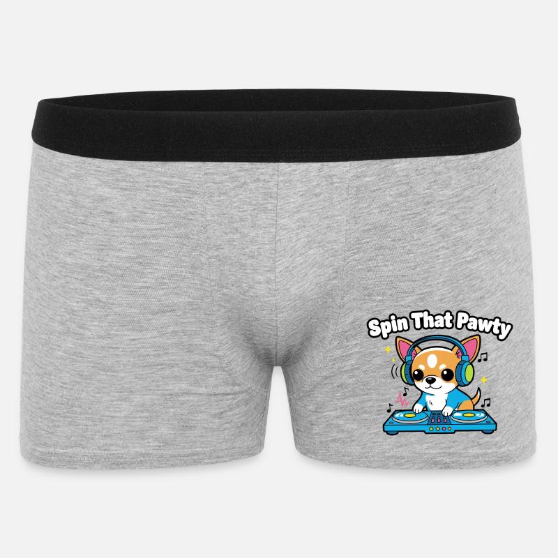 Spin That Pawty DJ Pup - Männer Boxer Shorts - Grau meliert