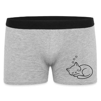 Sleeping Cat with Hearts | Cute Love Line Art - Männer Boxer Shorts - Grau meliert - Vorne