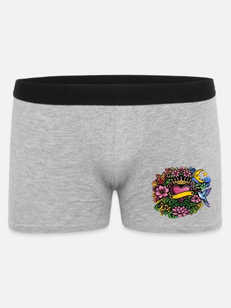 Colibri floral Heart Crown Design - Boxer Homme - gris chiné