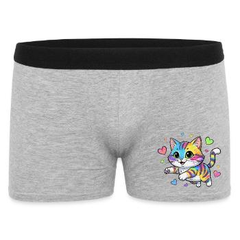 Regenbogenkatze mit Herzen - Männer Boxer Shorts - Grau meliert - Vorne
