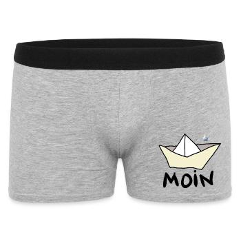 Papierboot am Strand mit Möwe - Männer Boxer Shorts - Grau meliert - Vorne