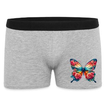 Schmetterling Rosa Blumen Rosen Dornen Rosengarten - Männer Boxer Shorts - Grau meliert - Vorne
