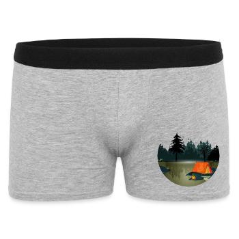 Tent and campfire in the dark forest - Men's Boxer Shorts - heather grey - Front