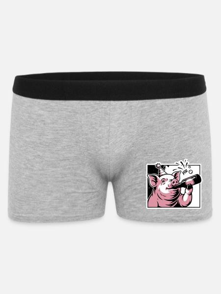 Schweinchen mit Party- und Feierflasche - Männer Boxer Shorts - Grau meliert