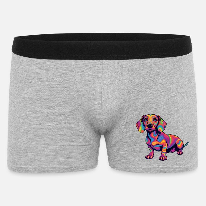Psychedelischer Dackel Farbexplosion Pop Art  - Männer Boxer Shorts - Grau meliert
