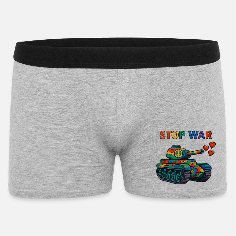 Regenbogen Panzer mit Peace-Zeichen – STOP WAR - Männer Boxer Shorts - Grau meliert