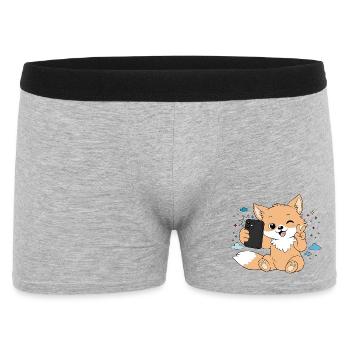 Niedlicher Fuchs macht Selfie – Lustiges Motiv - Männer Boxer Shorts - Grau meliert - Vorne