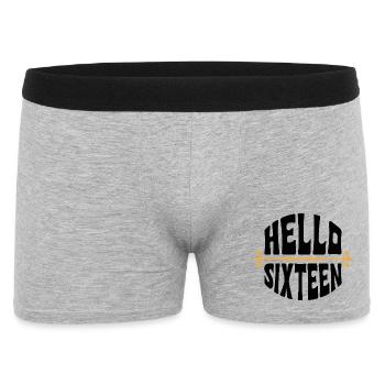 Hallo Sixteen 16 Year OldDesign - Männer Boxer Shorts - Grau meliert - Vorne