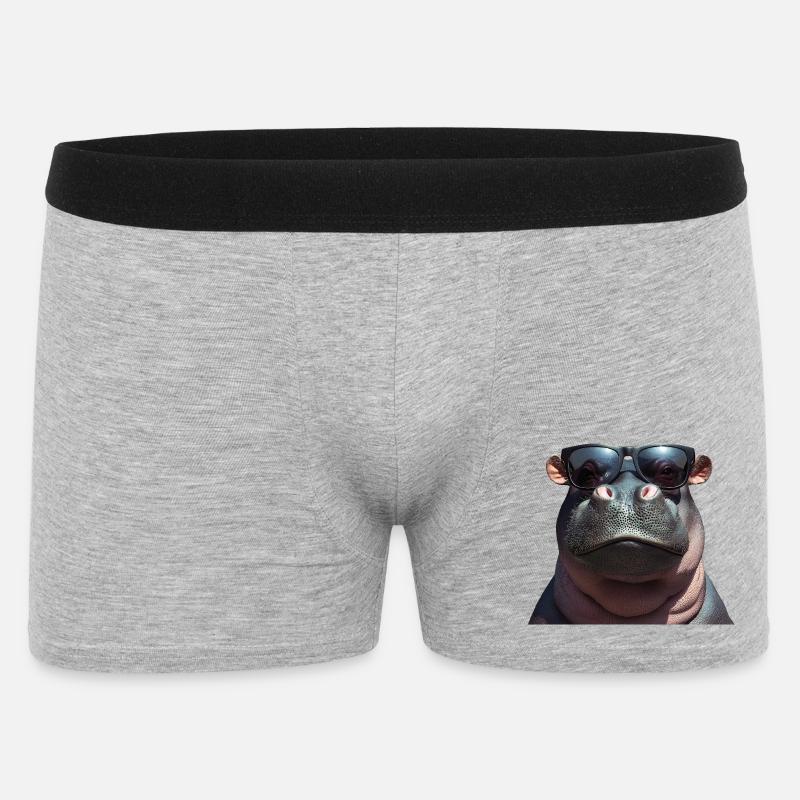 Nilpferd Flusspferd Hippo mit Sonnenbrille - Männer Boxer Shorts - Grau meliert