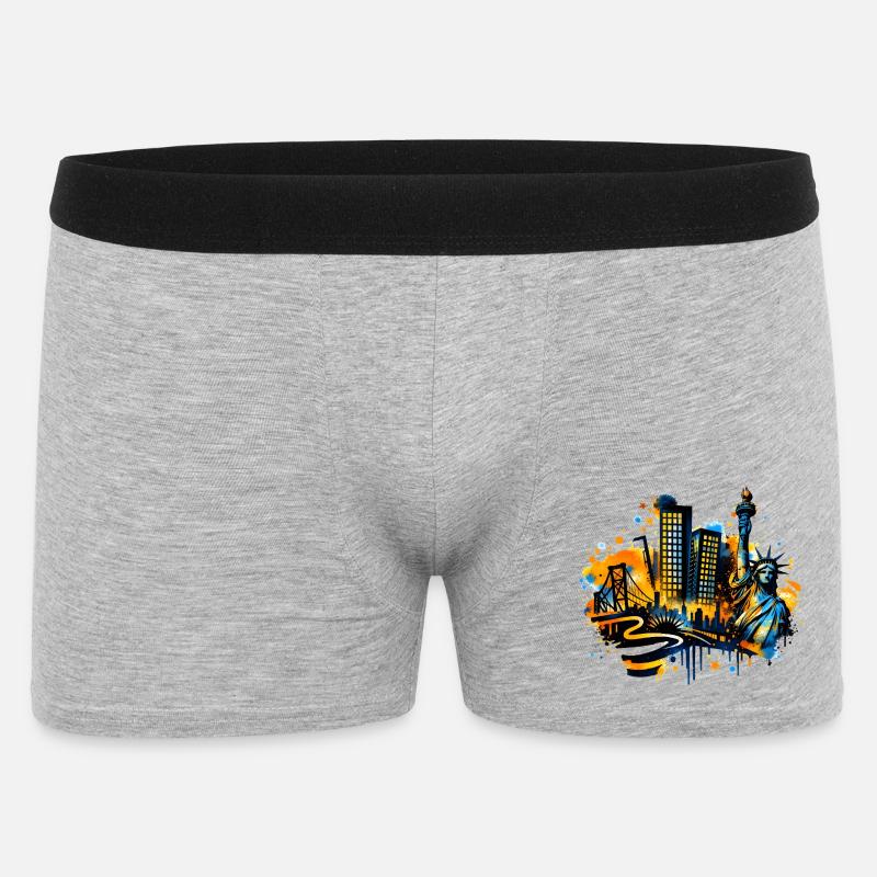 New York Skyline mit Freiheitsstatue - Männer Boxer Shorts - Grau meliert