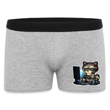 Gaming Raccoon – Gamer Waschbär mit Controller - Männer Boxer Shorts - Grau meliert - Vorne