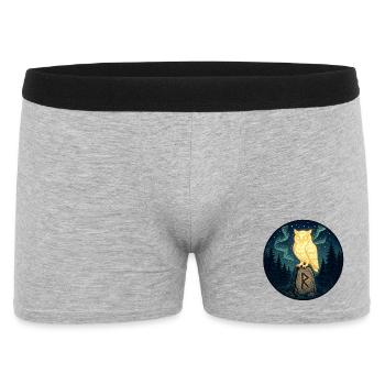 Goldene Eule über Mondfels im Wald - Männer Boxer Shorts - Grau meliert - Vorne