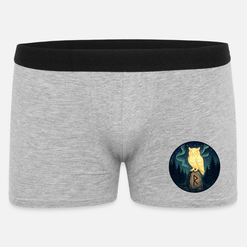 Goldene Eule über Mondfels im Wald - Männer Boxer Shorts - Grau meliert