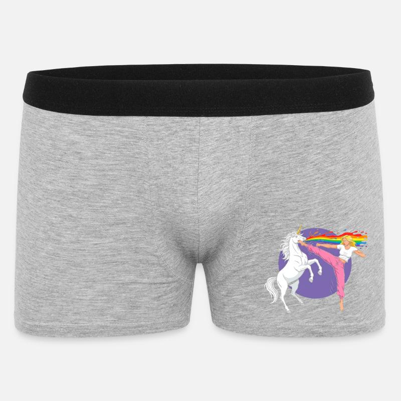 Kampfregenbogen: Einhorn vs Tänzerin - Männer Boxer Shorts - Grau meliert