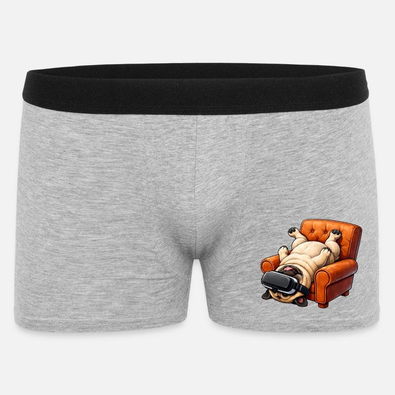 Mops mit VR Brille im Sessel - Männer Boxer Shorts - Grau meliert