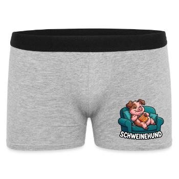 Schweinehund Faules Schwein Auf Der Couch - Männer Boxer Shorts - Grau meliert - Vorne