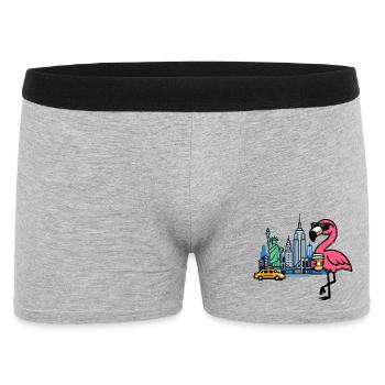 Flamingo trifft New York – Kaffeepause - Männer Boxer Shorts - Grau meliert - Vorne