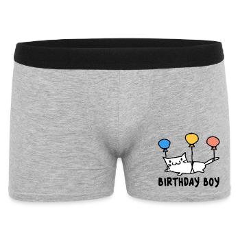 Runder Geburtstag Geschenk Katze mit Ballons - Männer Boxer Shorts - Grau meliert - Vorne
